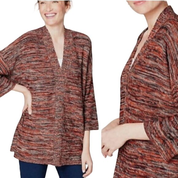 J. Jill Pure Jill Campari Marled Knit V-Neck 3/4 Sleeve Oversized Sweater Size S - Picture 4 of 7